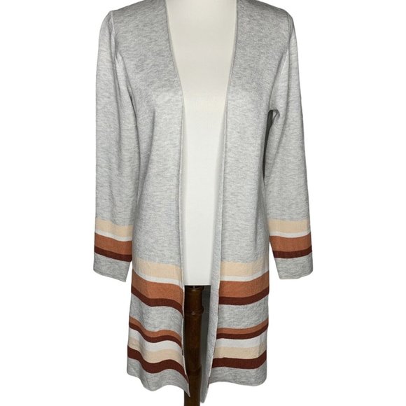 Apt 9 Tunic Open Front Coatigan Sweater Size Medium Gray with Stripes - Picture 1 of 7